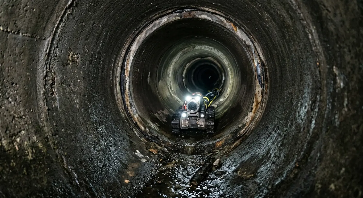 Robotic sewer camera inspecting pipe interior for Sewer Line Cleaning in Conway
